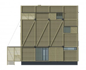 Wood Patchwork House - Elevation 1 - Interior Architecture Art